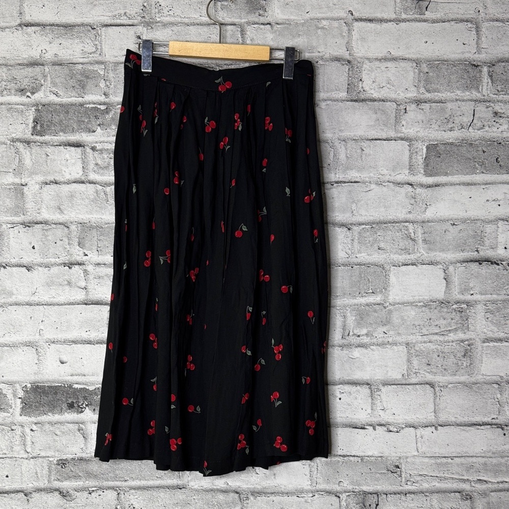 Handmade Cherry Print Black Skirt